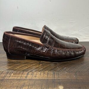 Mezlan Dark Brown Croc-Embossed Leather Penny Loafers